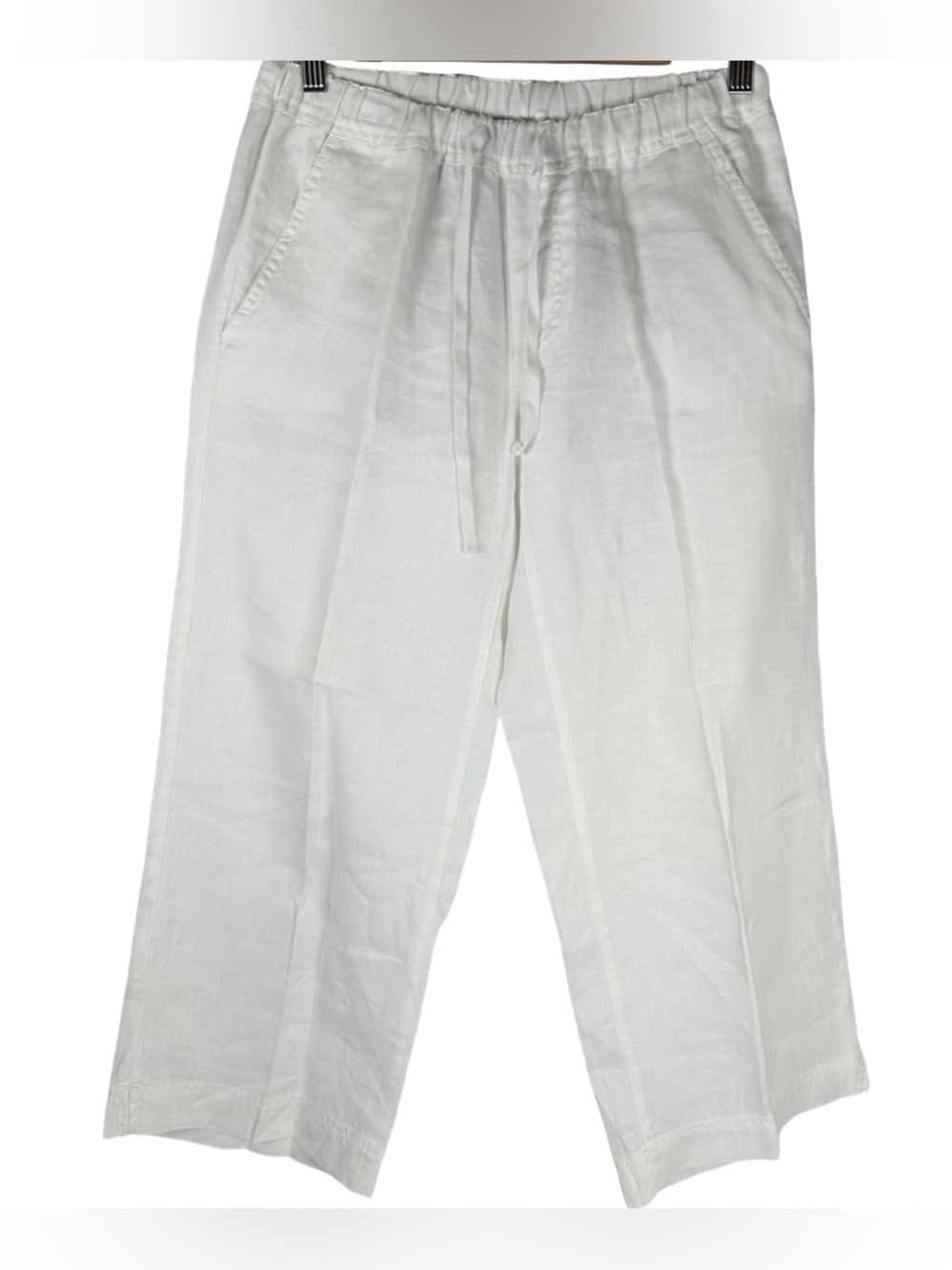 Fresh Produce White 100% Linen Coastal Vacation Wide Leg Drawstring Pant Size XS